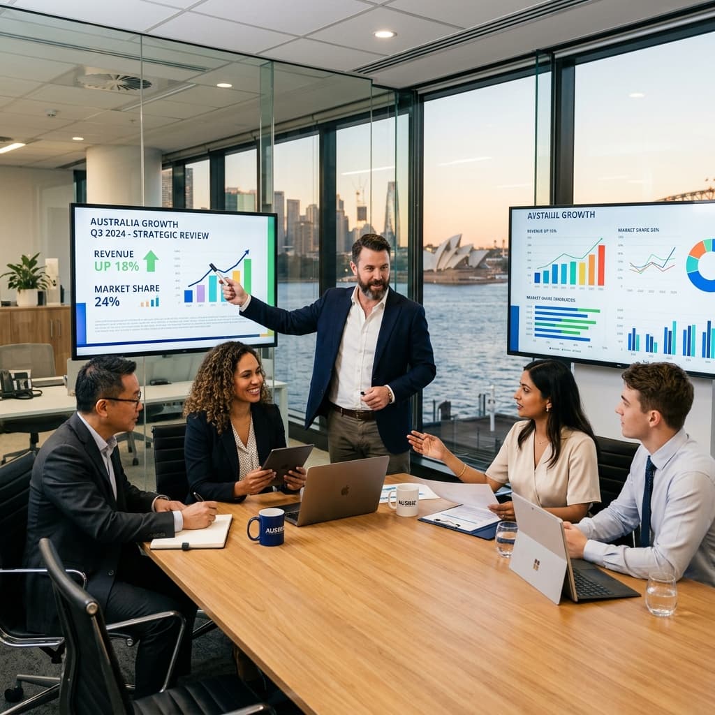 Capital for Commercial Growth Australian corporate business executives discussing commercial finance strategy in modern Melbourne boardroom
